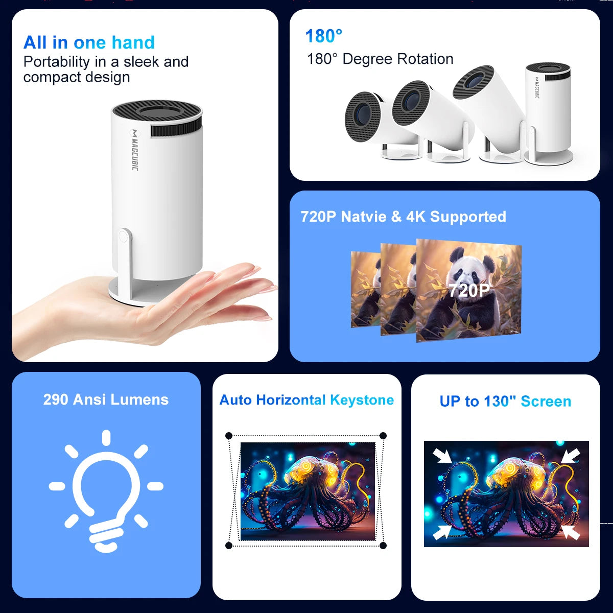 4K WiFi6 Portable Projector Android 11